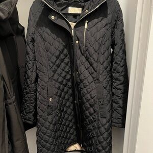 Michael Kors Black Quilted Puffer Coat with Gold Hardware